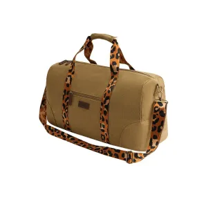 Escape Classic Canvas Weekender Bag With Animal Print Straps | Light Brown