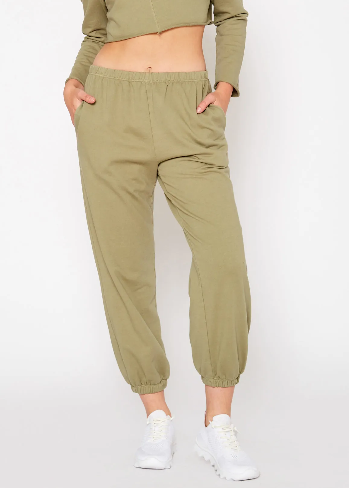 Essential French Terry Sweatpants In Olive by Shop at Konus