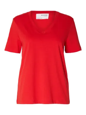 Essential Ss V-Neck Tee - Flame Scarlet