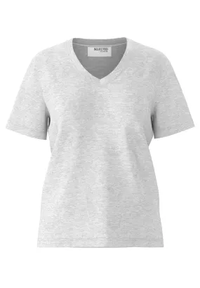 Essential Ss V-Neck Tee - Light Grey Melange
