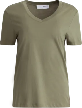 Essential Ss V-Neck Tee - Olivine