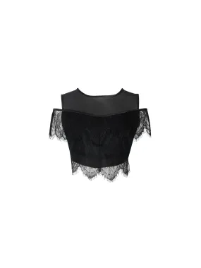 Estelle off-shoulder cropped lace top in black