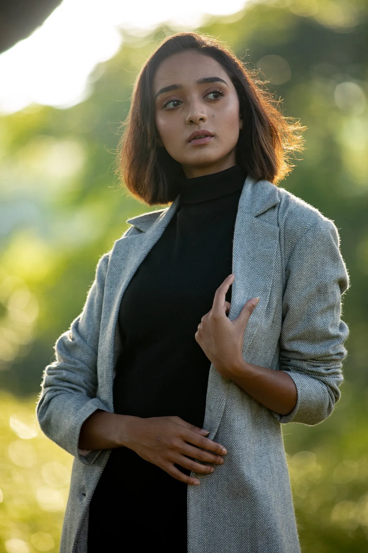 Esther Notch Lapel Wool Overcoat - Grey