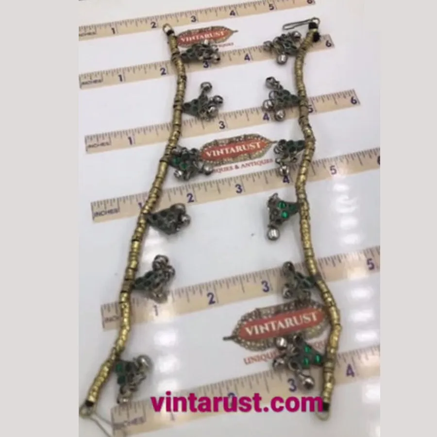 Ethnic Multicolor Pair Glass Stone Bells Anklets