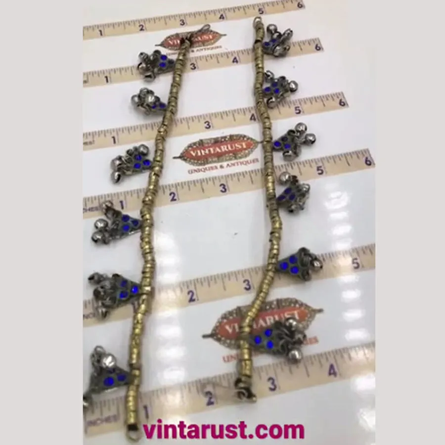 Ethnic Multicolor Pair Glass Stone Bells Anklets