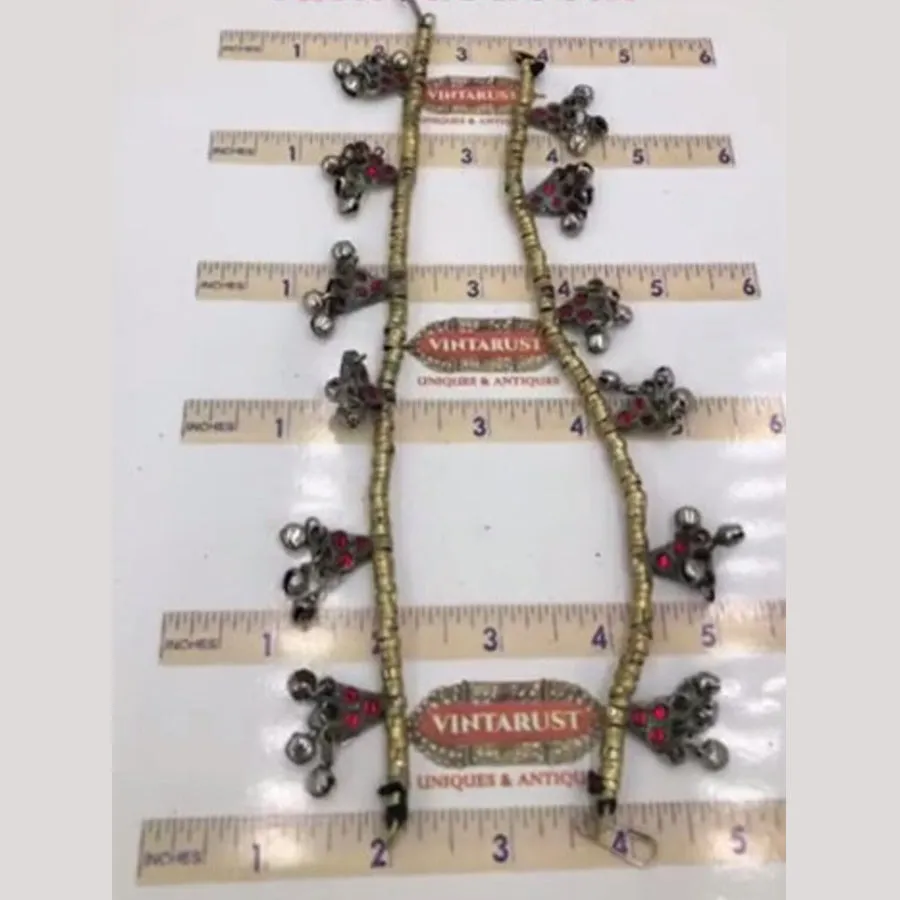 Ethnic Multicolor Pair Glass Stone Bells Anklets