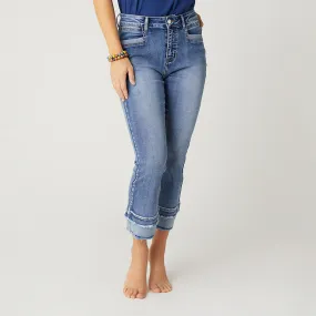 EverStretch Boyfriend Capri Jeans with Contrast Bottom - Medium Denim - Final Sale