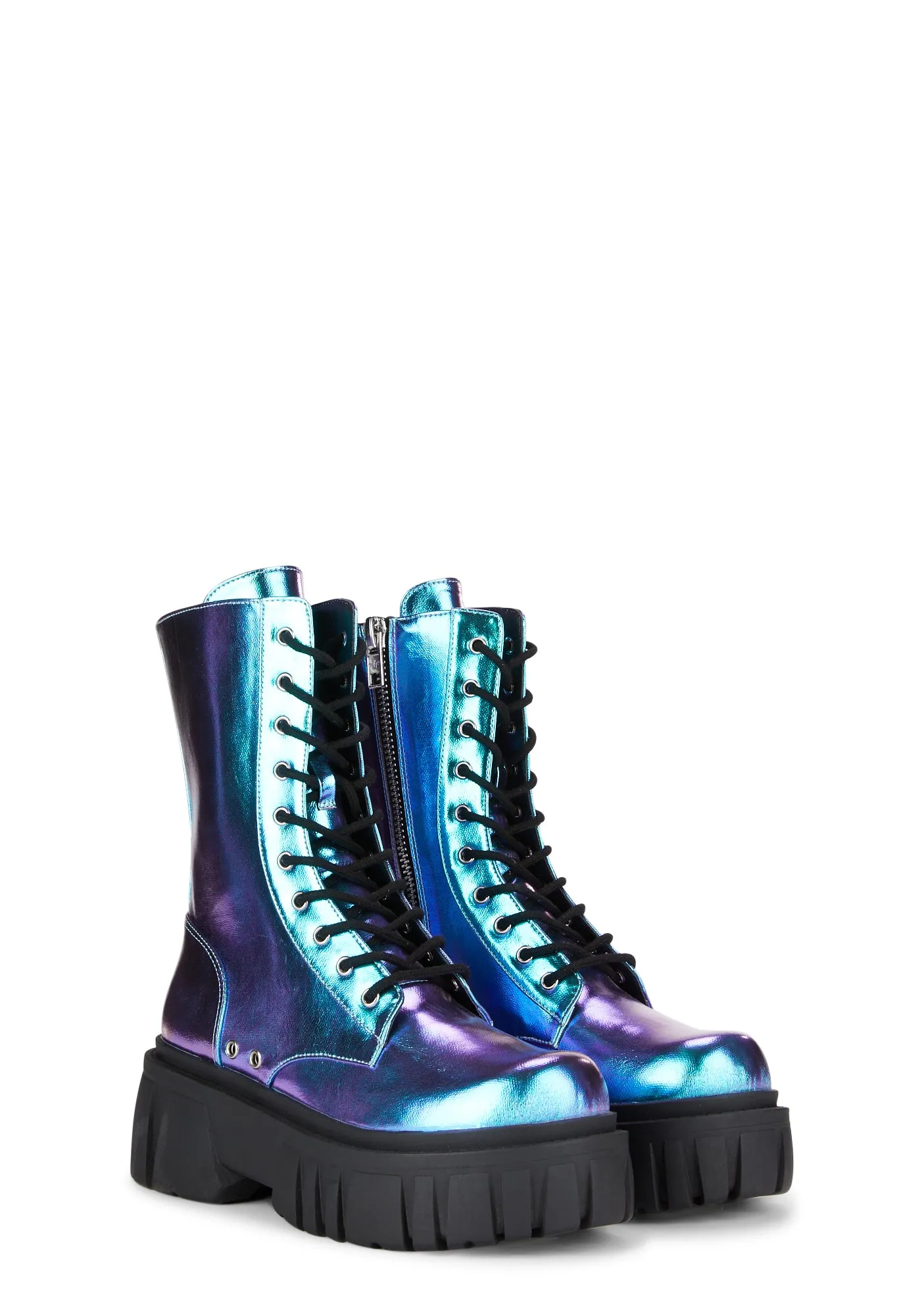 Everyone's A Critic Combat Boots - Blue Metallic
