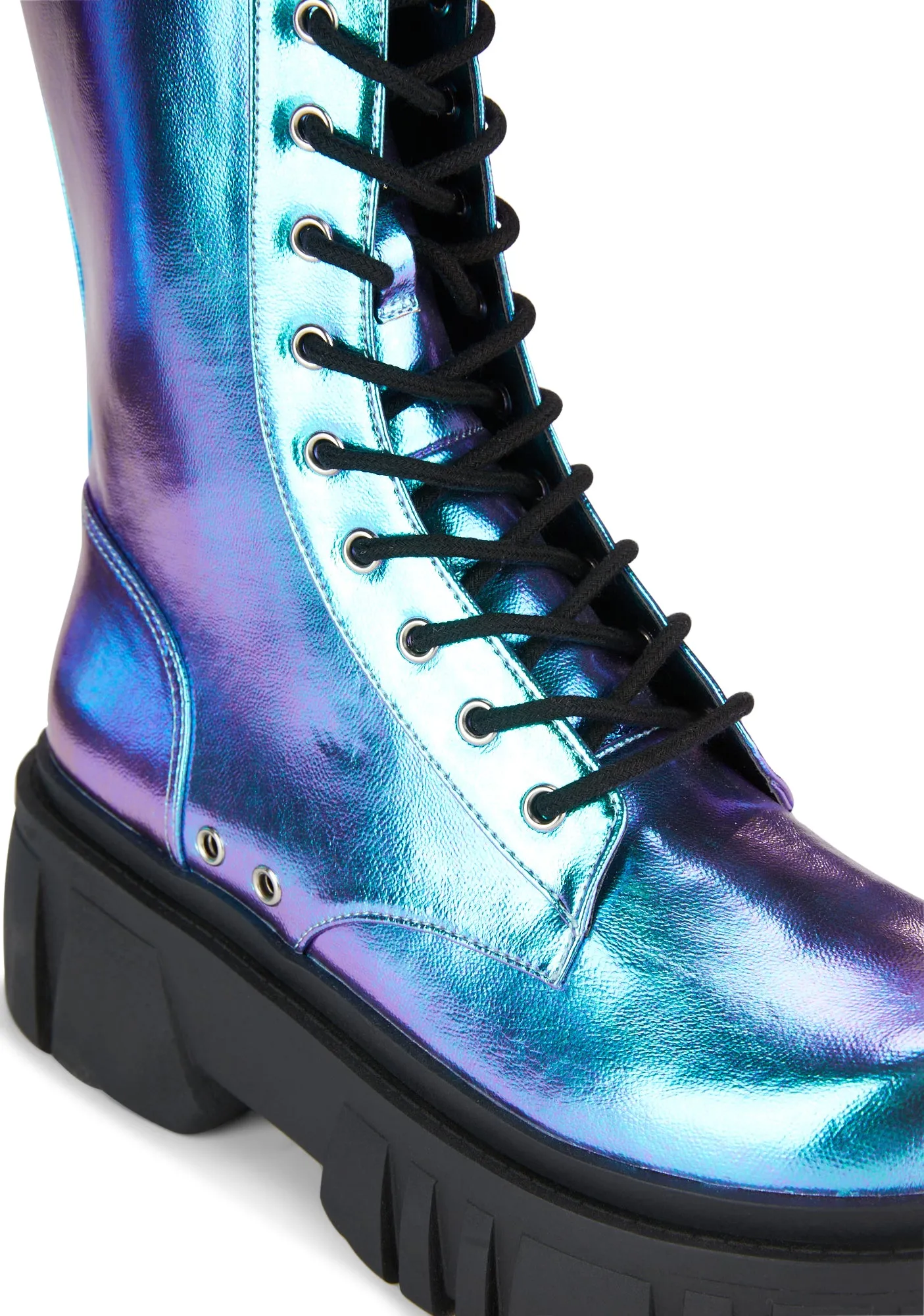 Everyone's A Critic Combat Boots - Blue Metallic