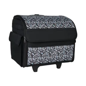 Everything Mary Collapsible Rolling Sewing Machine Tote - Premium Polyester Construction - Universal Fit - Portable with Dual Wheels and Telescoping Handle - Blue Floral