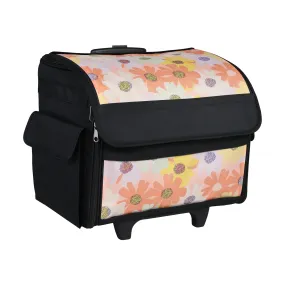 Everything Mary Collapsible Rolling Sewing Machine Tote - Premium Polyester Construction - Universal Fit - Portable with Dual Wheels and Telescoping Handle - Pastel Large Floral