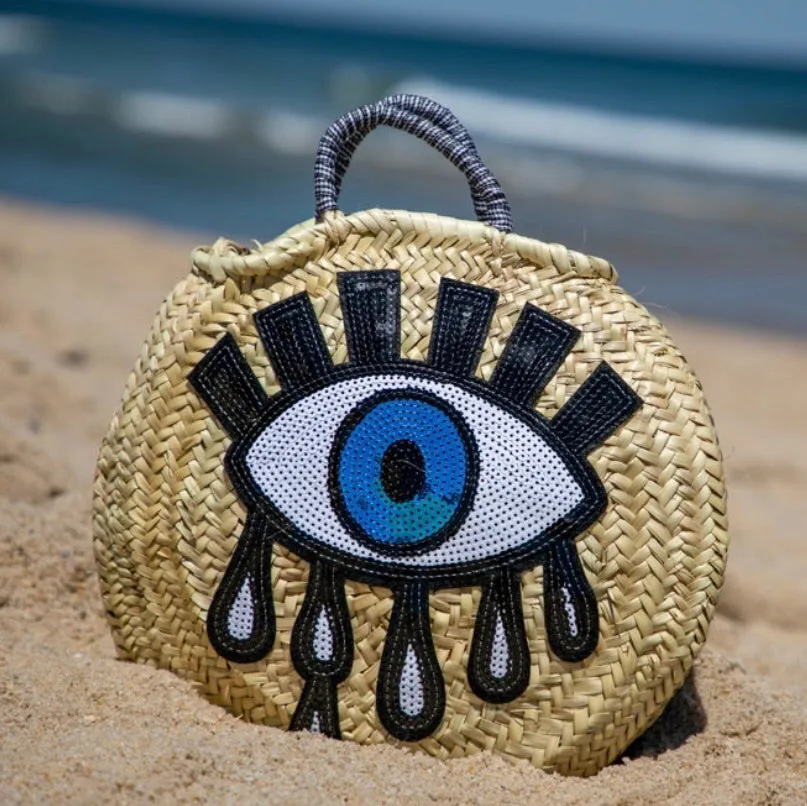 Evil Eye Round Straw Bag