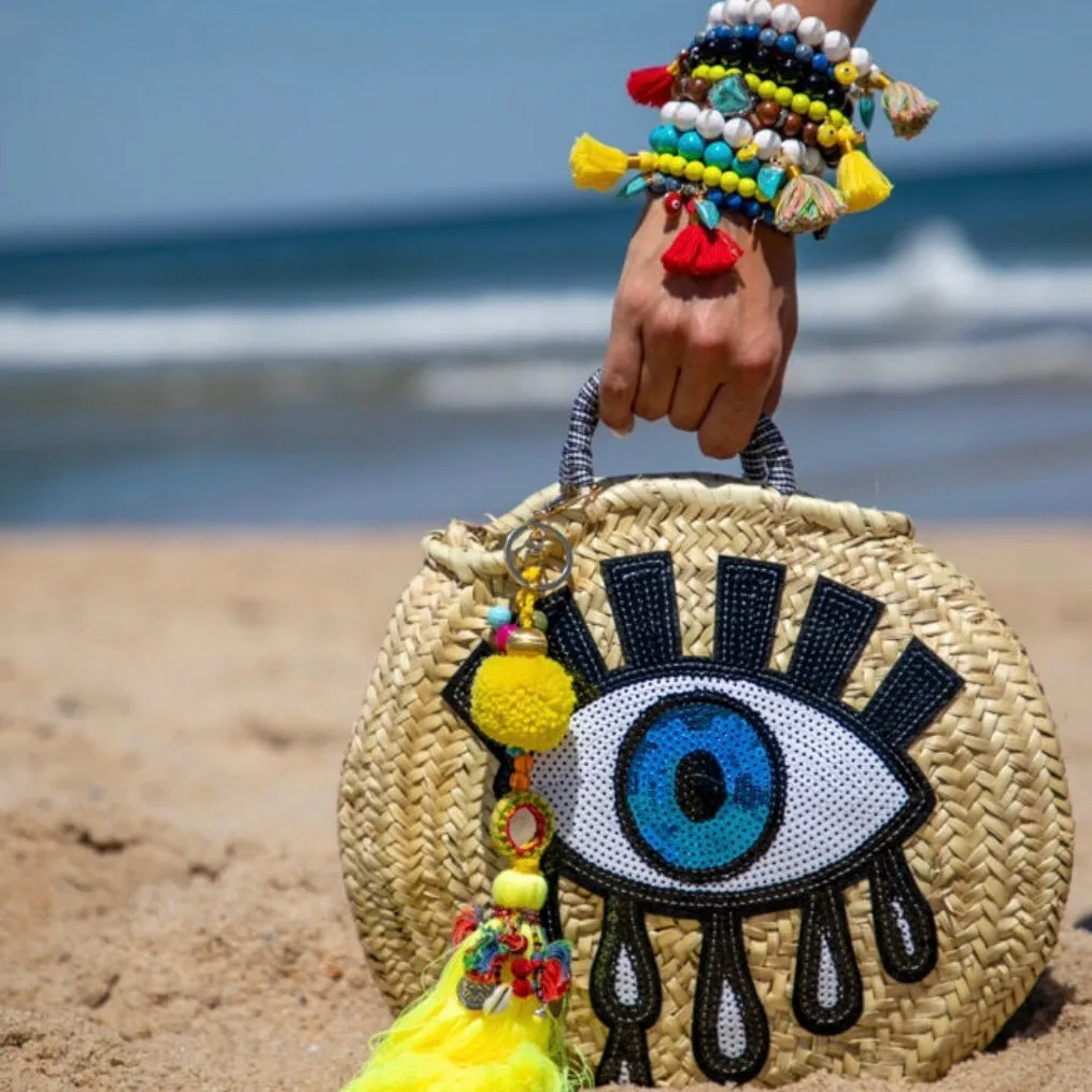 Evil Eye Round Straw Bag