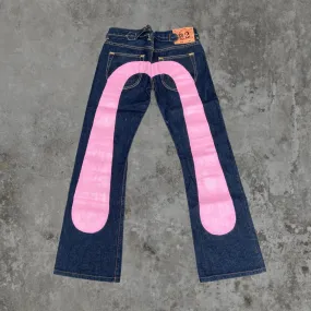 EVISU LOW-RISE PINK DAICOCK SELVEDGE JEANS - W27"