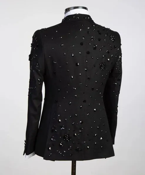Exclusive Beaded Stone Stitched Black Tuxedo