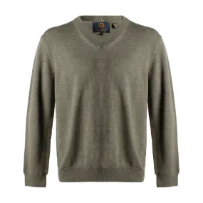 Extra Fine 'Zegna Baruffa' Merino Wool V-Neck Sweater in Sage Melange by Viyella