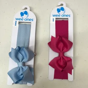 Extra Small Grosgrain Hair Bow on Matching Cotton Jersey Baby Headband