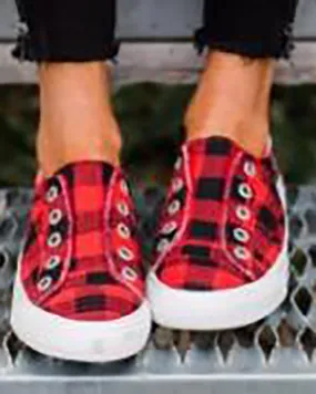 Eyelet Plaid Print Slip On Casual Shoes
