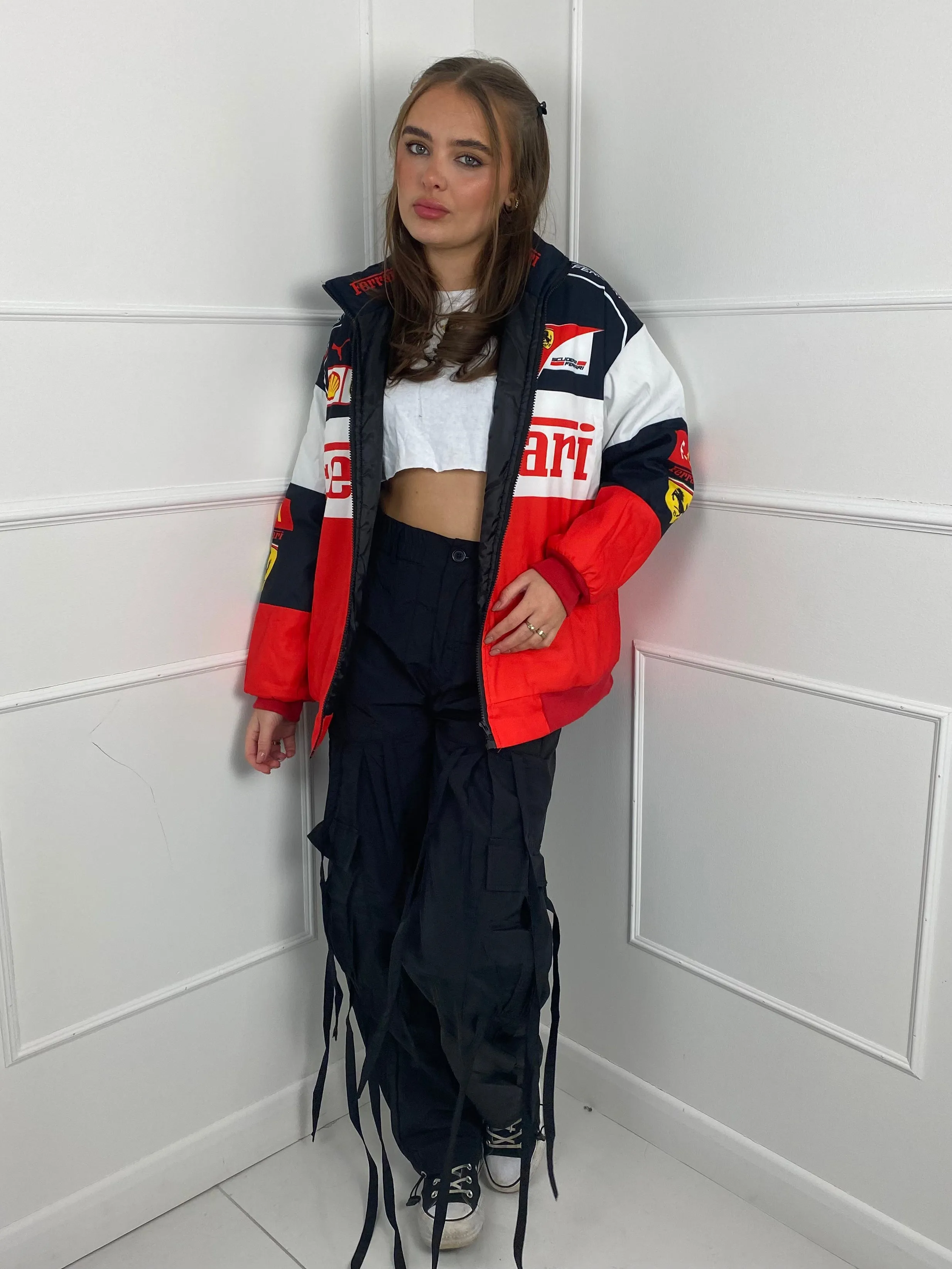 F1 Style Racer Oversized Jacket - Red/White