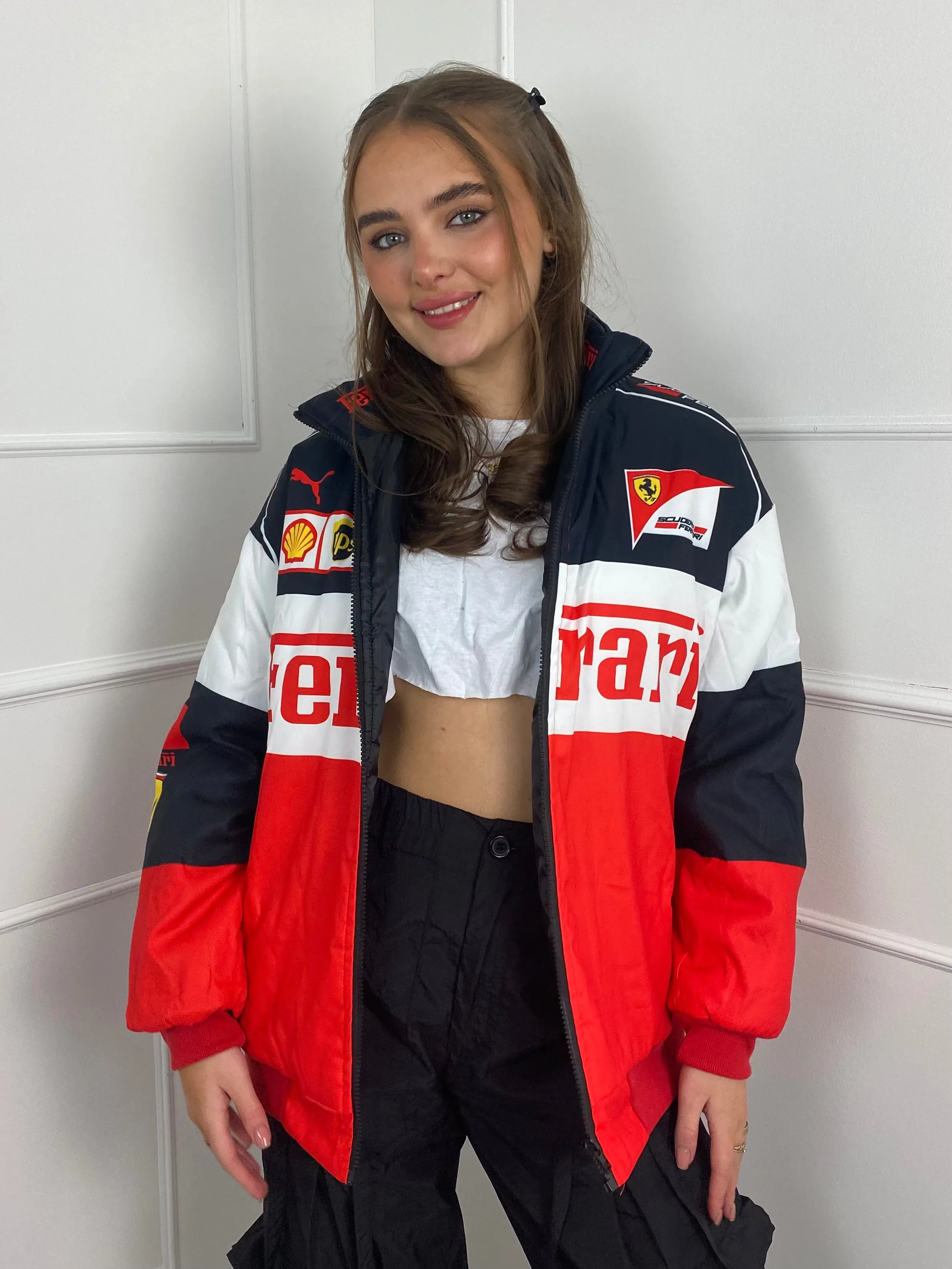 F1 Style Racer Oversized Jacket - Red/White