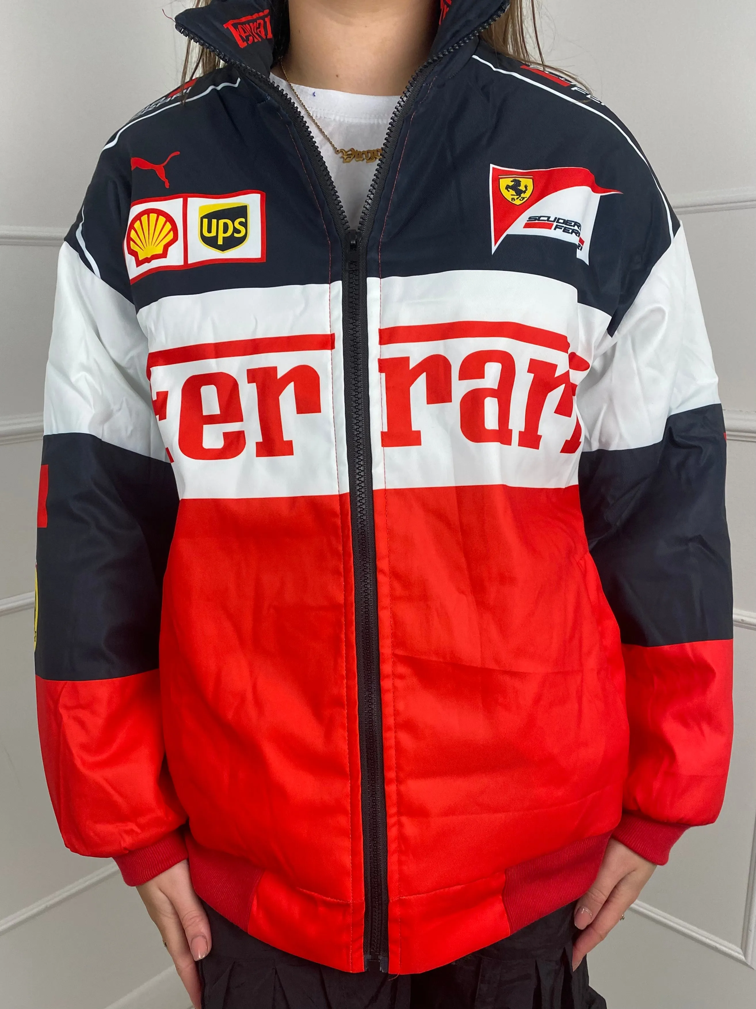 F1 Style Racer Oversized Jacket - Red/White