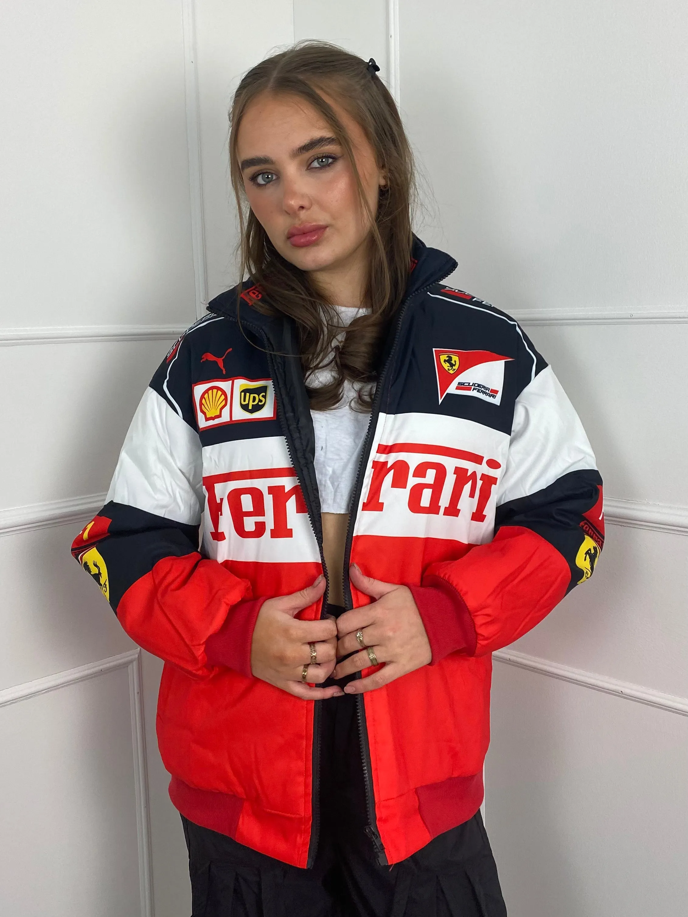 F1 Style Racer Oversized Jacket - Red/White