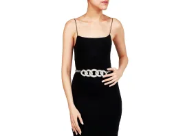 Fancy Curb Link Belt Pave Silver