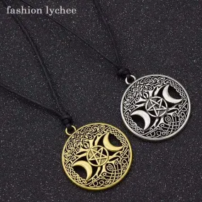 fashion lychee Vintage Triple Moon Goddess Tree Of Life Pendant Necklace Wiccan Pentagram Supernatural Amulet