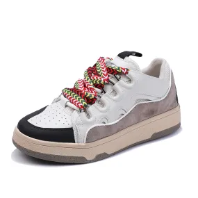 Fashion Women's Chunky Platform Sneaker / Retro Genuine Leather Shoes with Mixed Colors