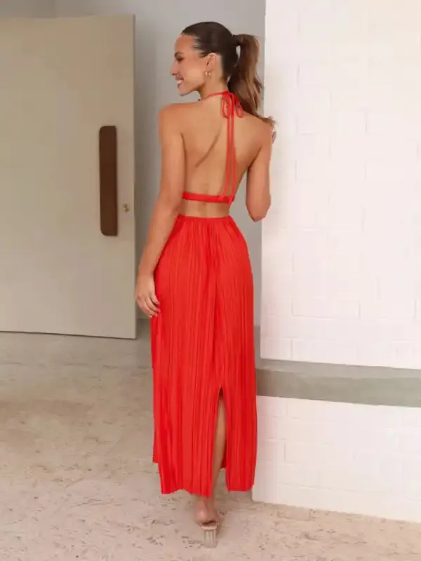 Fashionable Fresh Off-Shoulder Halterneck Strappy Personalized Backless Long Dress