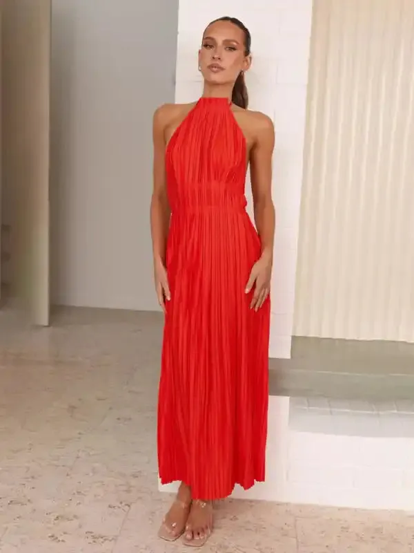 Fashionable Fresh Off-Shoulder Halterneck Strappy Personalized Backless Long Dress