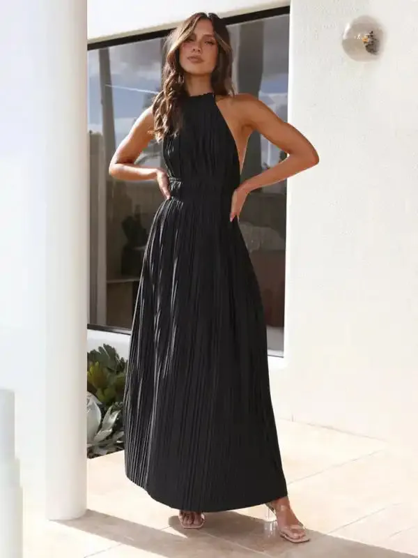 Fashionable Fresh Off-Shoulder Halterneck Strappy Personalized Backless Long Dress