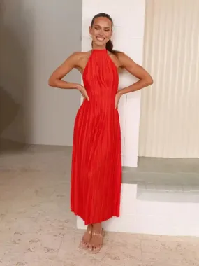 Fashionable Fresh Off-Shoulder Halterneck Strappy Personalized Backless Long Dress