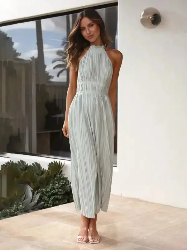 Fashionable Fresh Off-Shoulder Halterneck Strappy Personalized Backless Long Dress