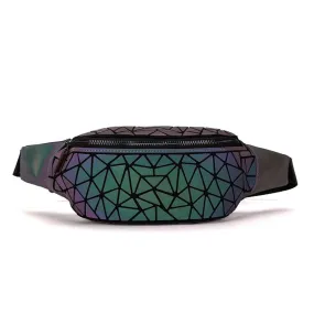 Fashionable Women's Fannypacks With Luminous Holographic Geometric Pattern