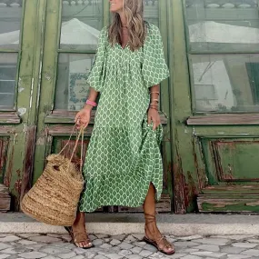 FashionSierra - 2024 Casual Summer Floral Printing V-Neck Boho Dress