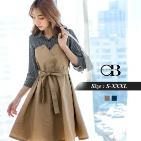 FAUX 2 PIECE STRIPE SHIRT DRESS