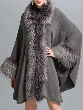 Faux Fur Patchwork Women Cloak Coats