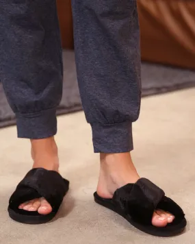 Faux Fur Slippers - Black
