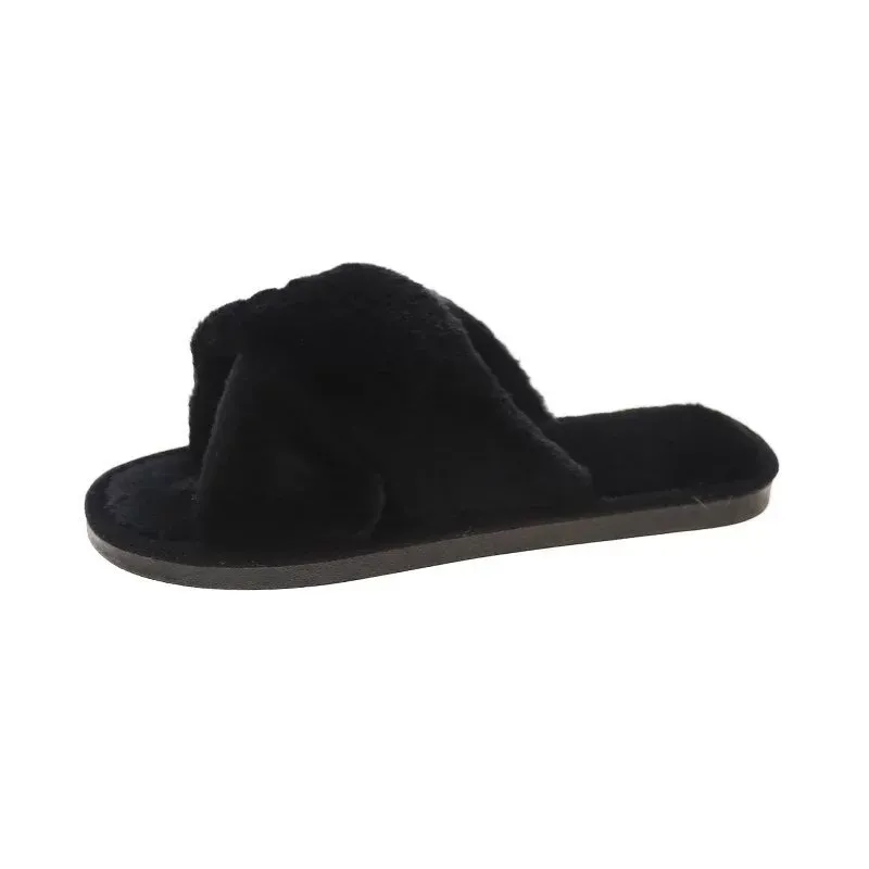 Faux Fur Slippers - Black