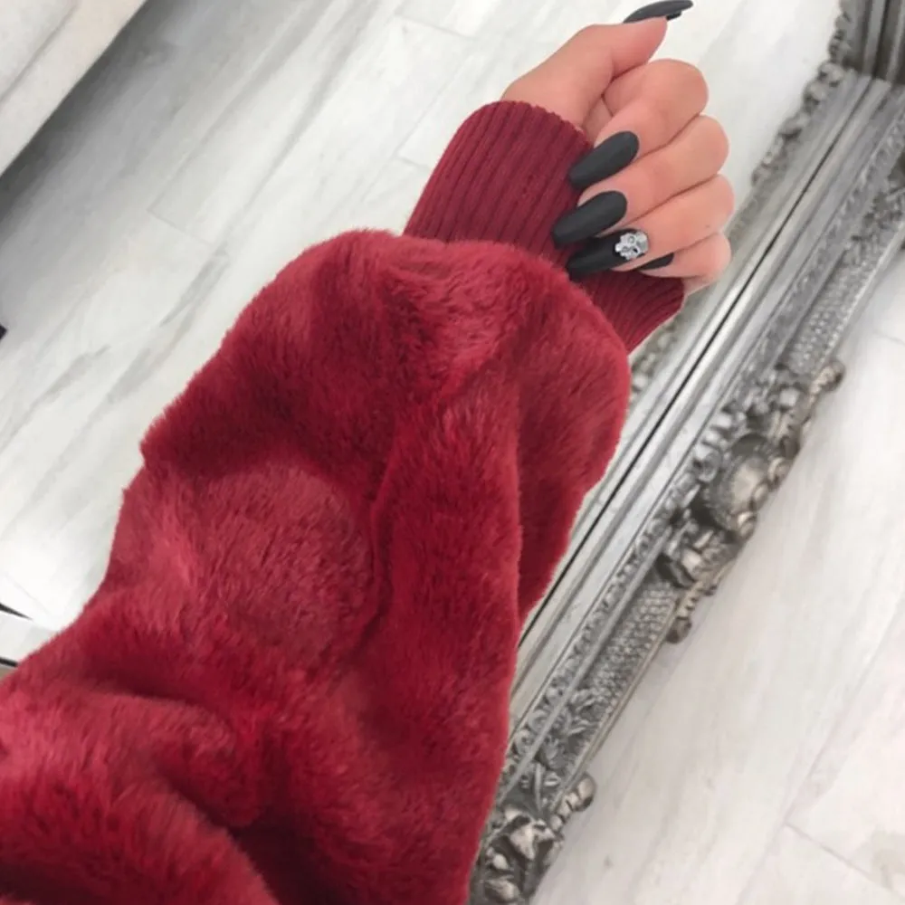 Faux Fur Zip-Up Jacket with Hood