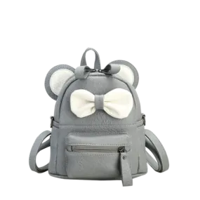 Faux Leather Ear Bowknot Backpack - Gray
