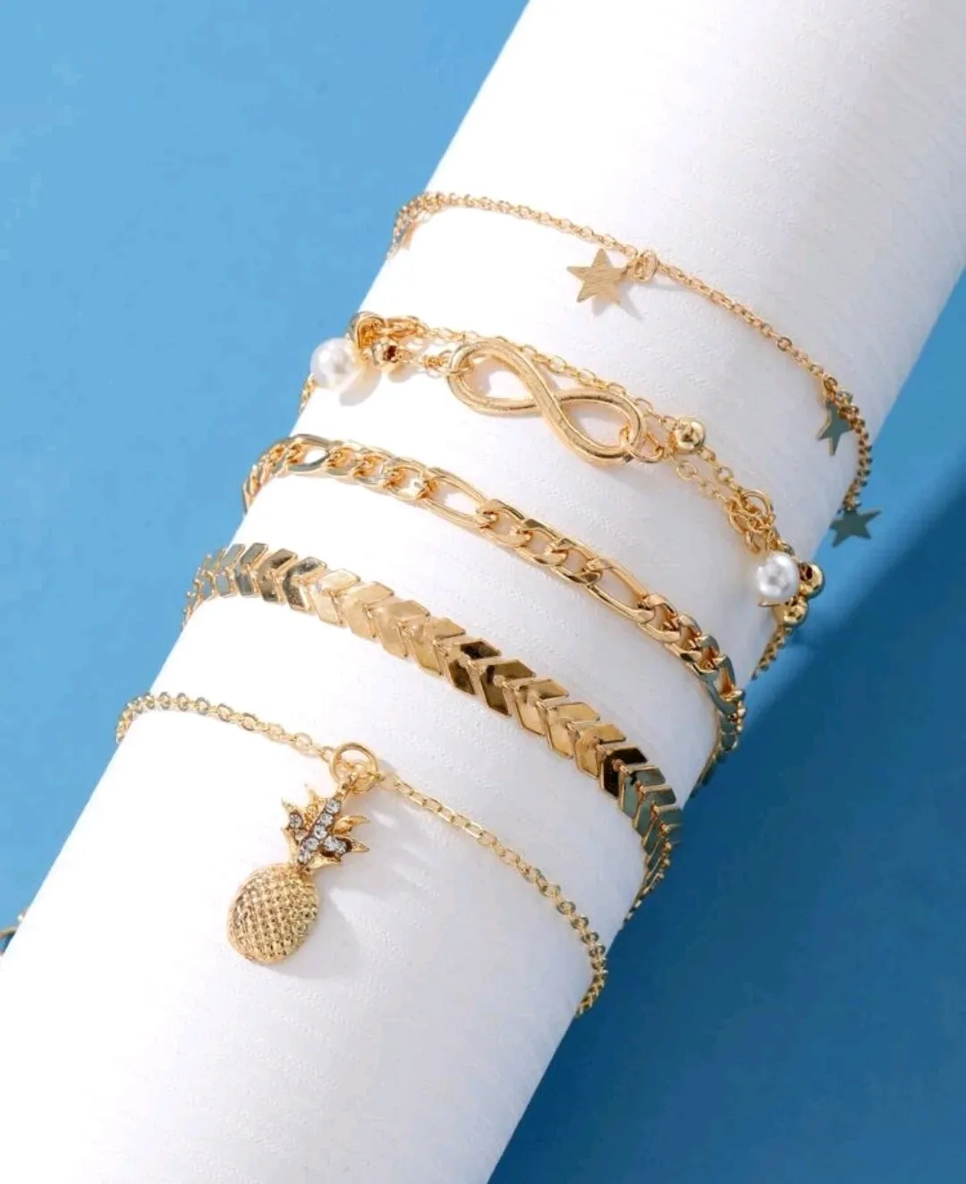 Faux Pearls Decor Anklets.