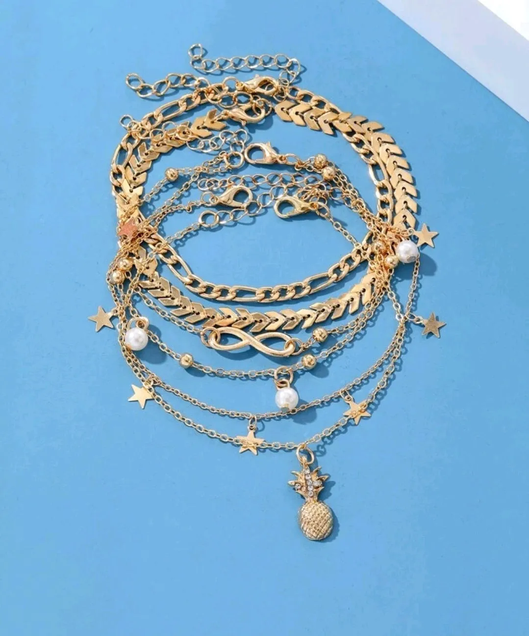 Faux Pearls Decor Anklets.