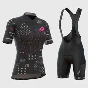 Fdx Women's & Girl's Set All Day Black Short Sleeve Cycling Jersey & Cargo Bib Shorts