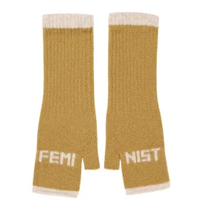 Feminist Fingerless Mittens in Flax & Linen