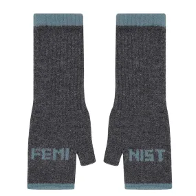 Feminist Fingerless Mittens in Graphite & Petrel