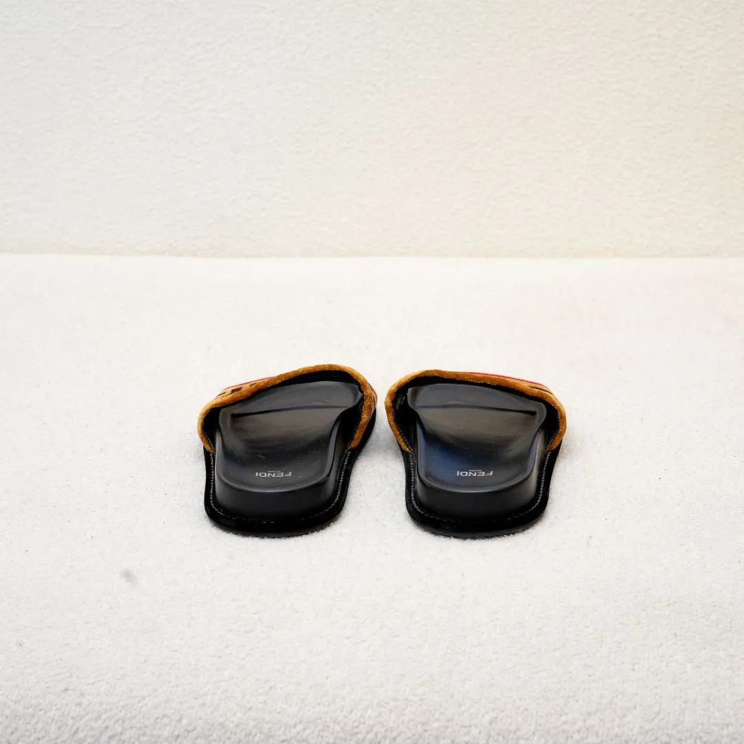 Fendi Brown FF Fur Slip On Slides, 37