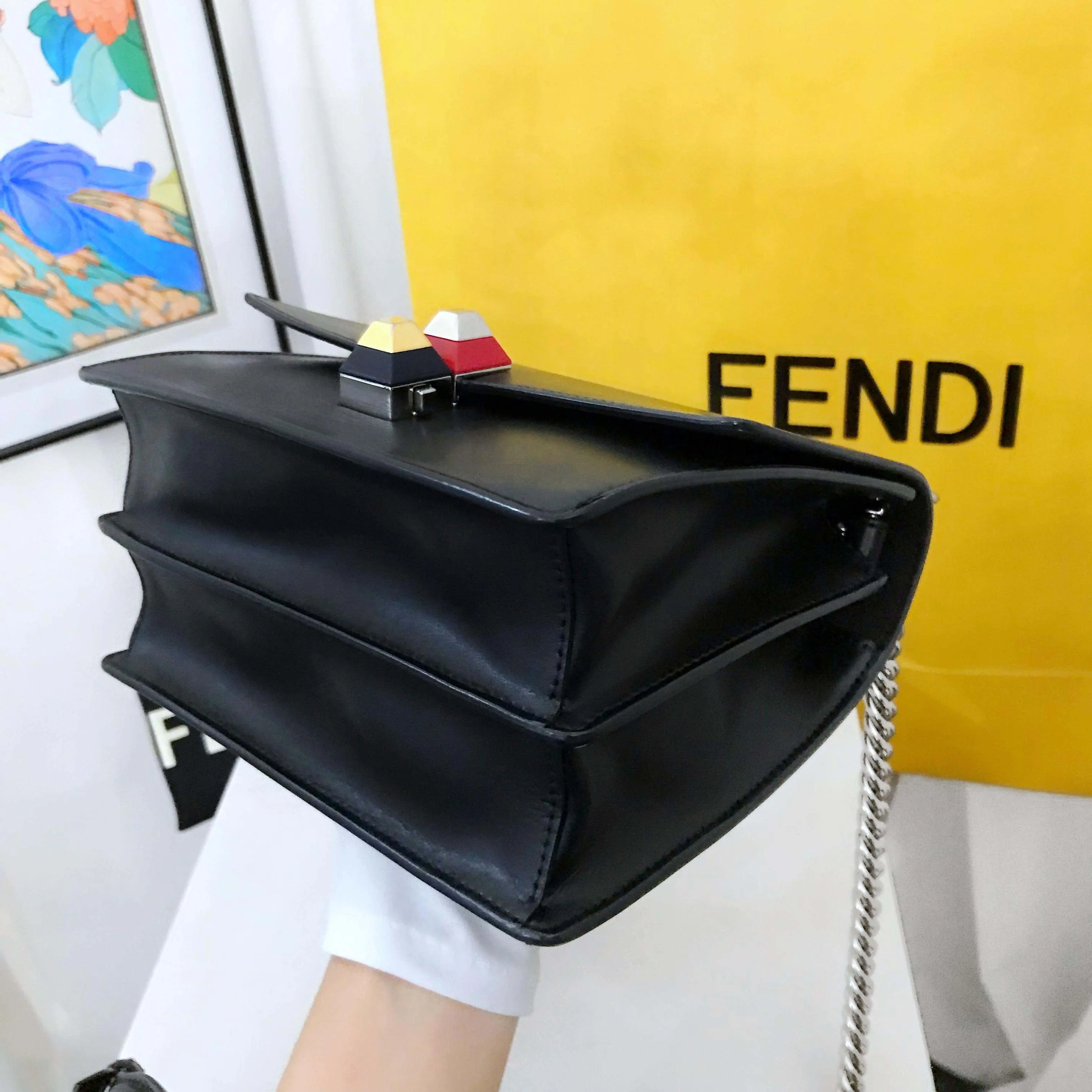 Fendi Kan I Black Leather Chain Bag Medium