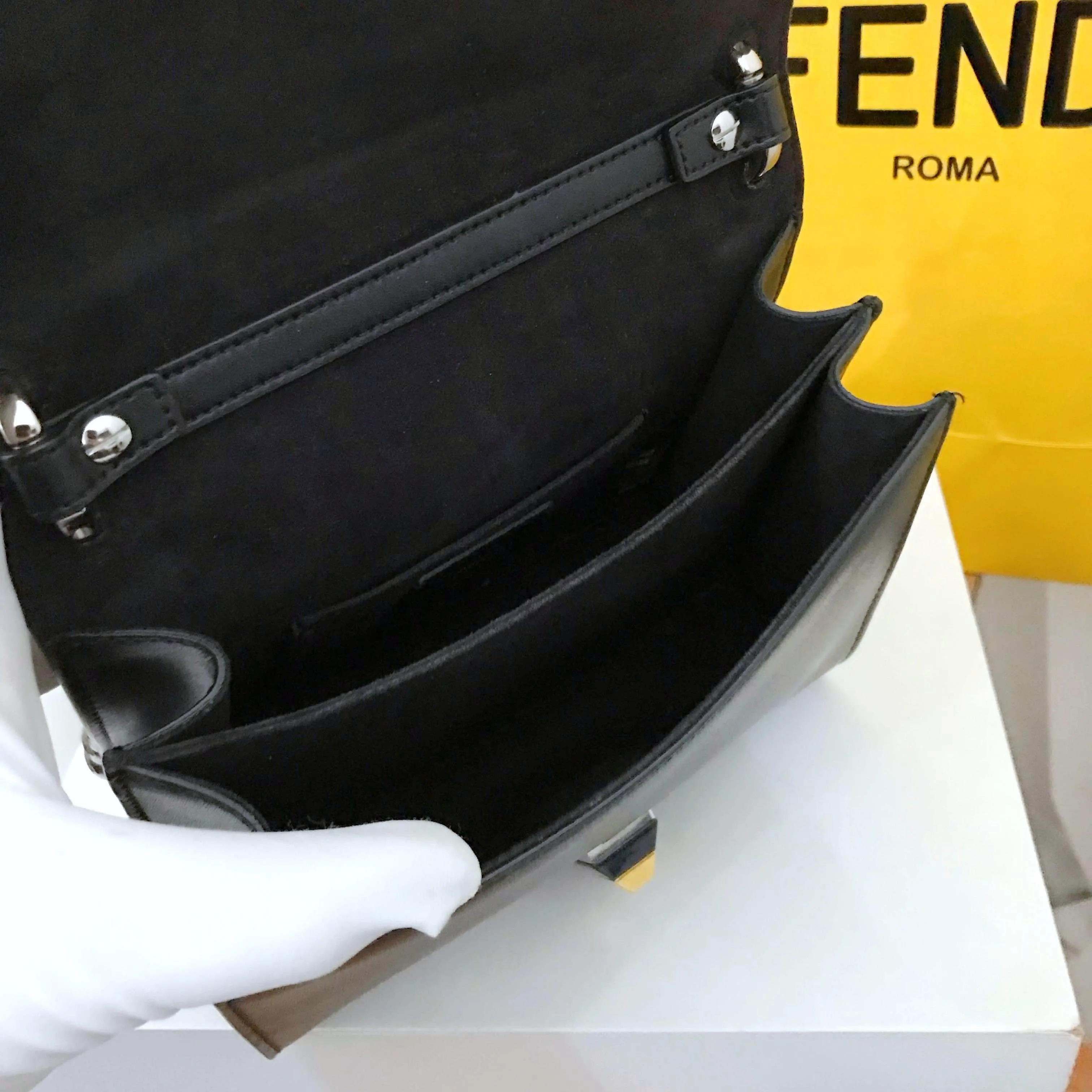 Fendi Kan I Black Leather Chain Bag Medium